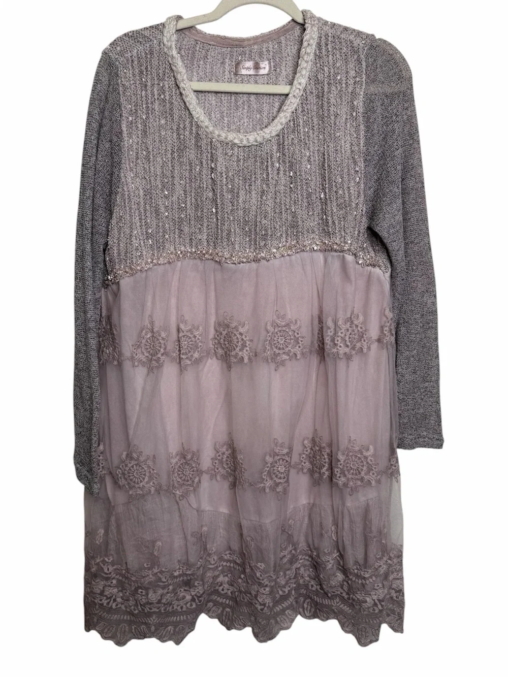 Simply Couture Dresses | Simply Couture Lace Sweater Babydoll Dress Long Sleeve Sz Xl Purple Whimsy Fairy | Color: Gray/Purple | Size: Xl | Simply Couture Dresses | Simply Couture Lace Sweater Babydoll Dress Long Sleeve Sz Xl Purple Whimsy Fairy | Color: Gray/Purple | Size: Xl |